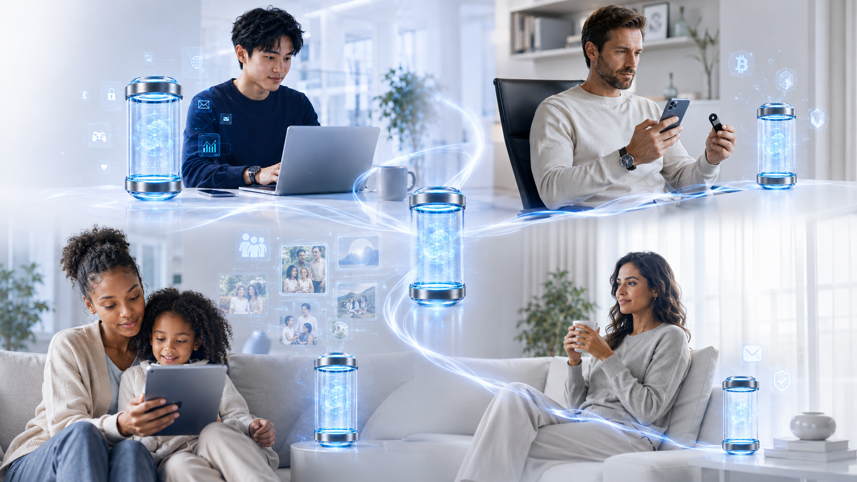 Capsulene visual showing digital continuity Capsules connecting founders, crypto holders, families, and future message use cases.